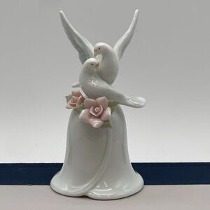 AVON Bell White Pink Porcelain Doves And Flower Figurine Hand Painted Gift